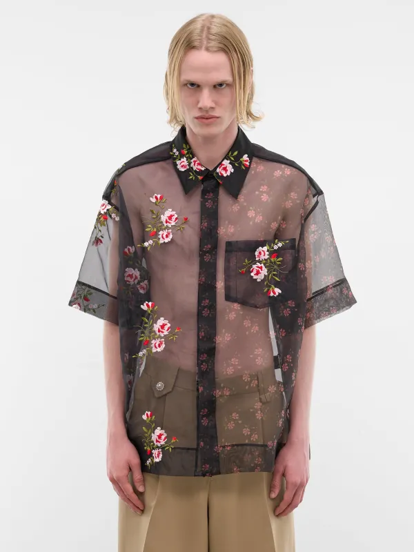 Black Sheer Floral Boxy Shirt (5414P-1305-BLACK) made by Simone Rocha
