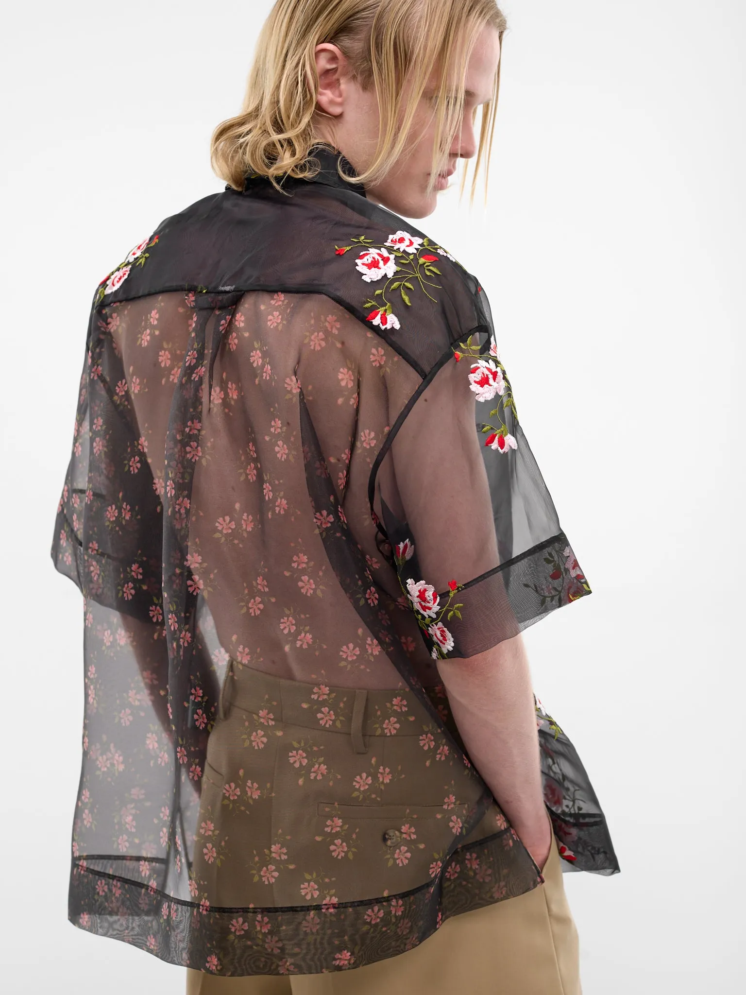 Black Sheer Floral Boxy Shirt (5414P-1305-BLACK) sold by lorenzo product image thumbnail 5