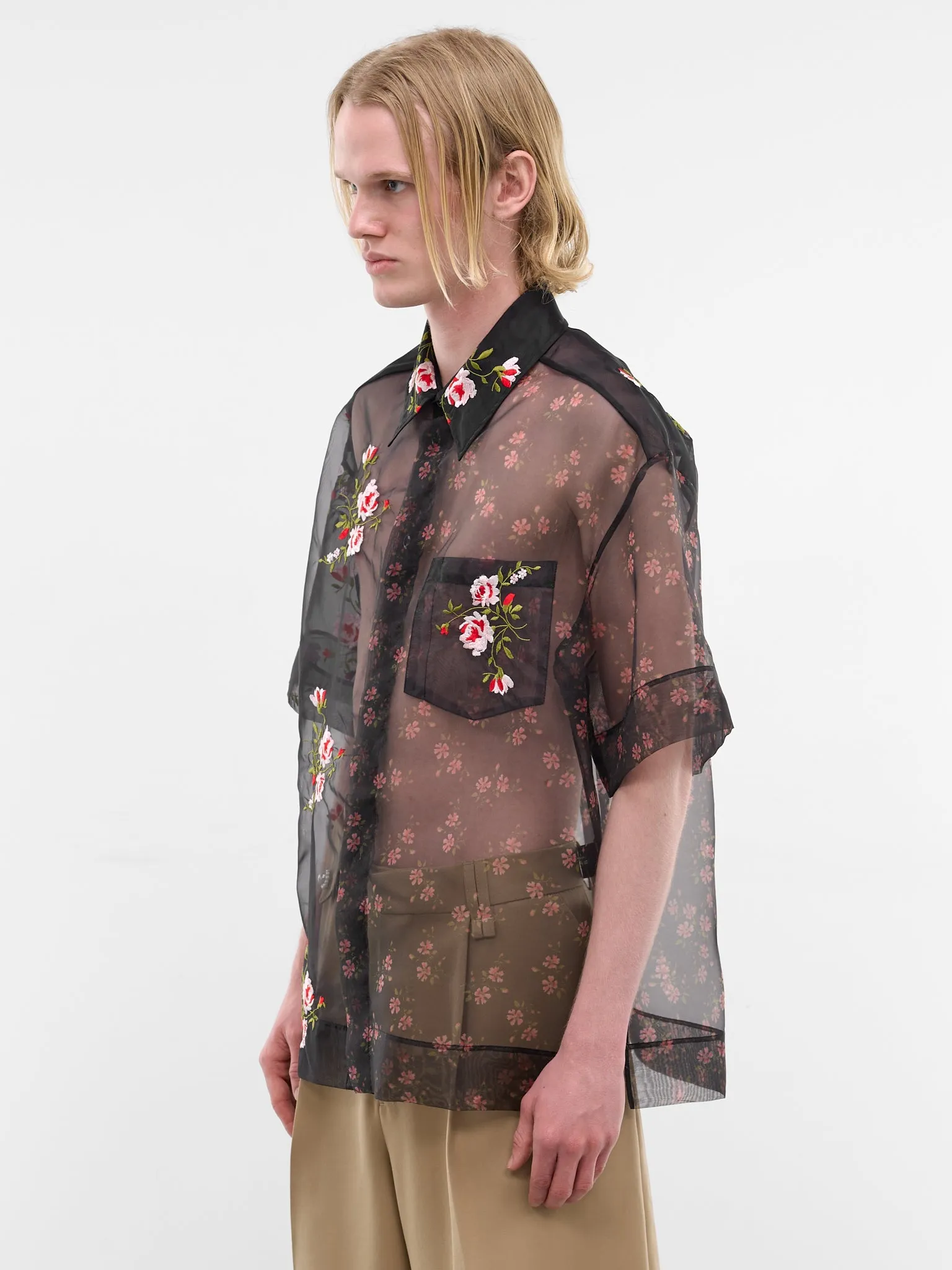 Black Sheer Floral Boxy Shirt (5414P-1305-BLACK) sold by lorenzo product image thumbnail 2