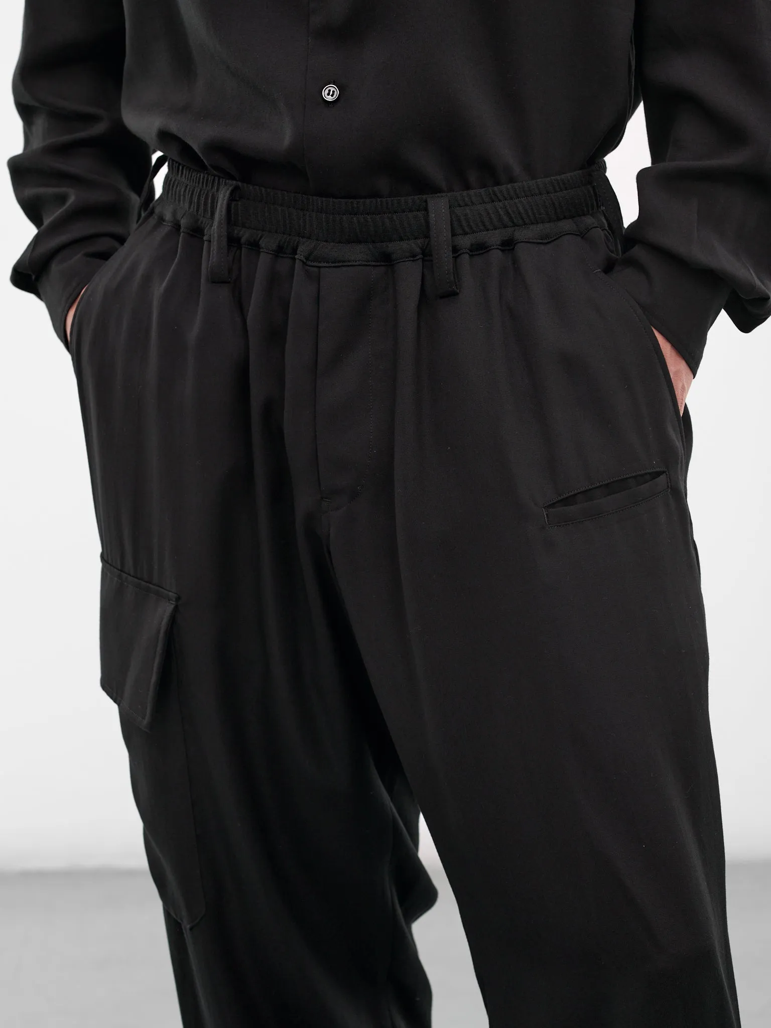 Black Elasticated Waist Cargo Pants (HK-P02-240-1-BLACK) sold by lorenzo product image thumbnail 4