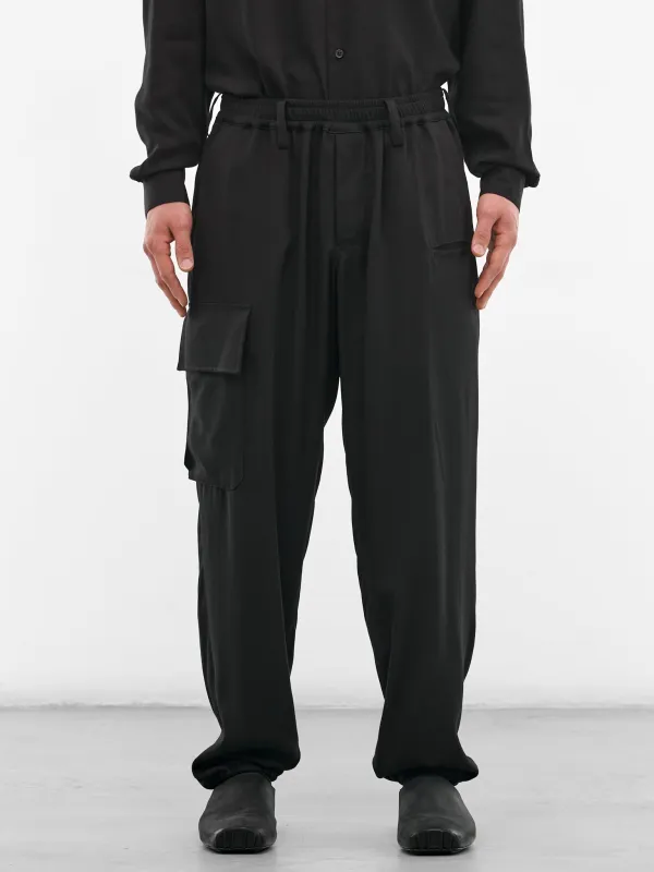 Black Elasticated Waist Cargo Pants (HK-P02-240-1-BLACK) made by Yohji Yamamoto