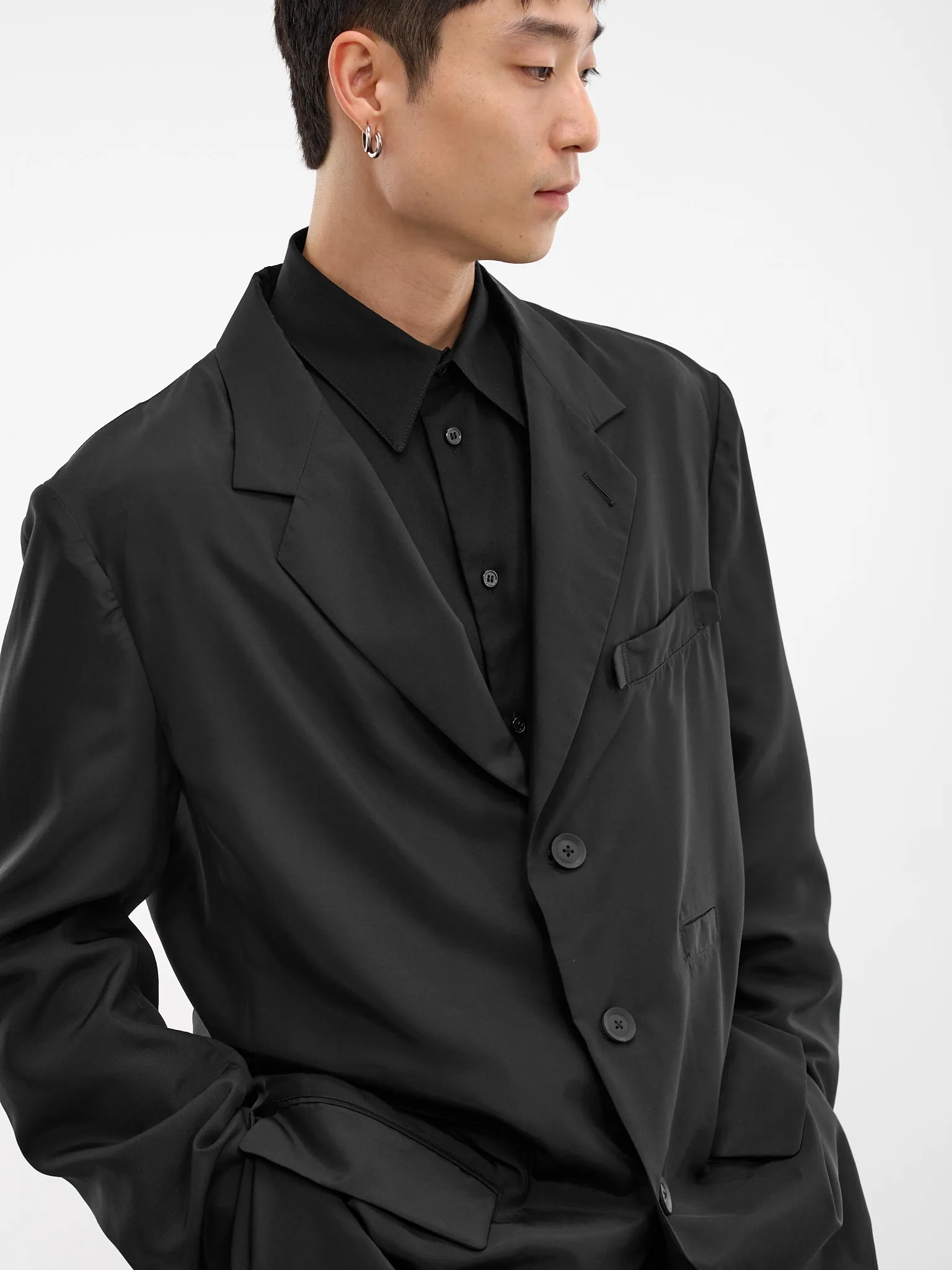 Black Silk Relaxed Blazer (HK-J22-444-1-BLACK) sold by lorenzo product image thumbnail 5