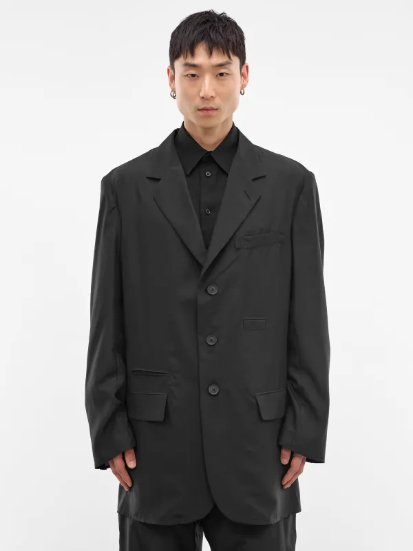 Black Silk Relaxed Blazer (HK-J22-444-1-BLACK) made by Yohji Yamamoto