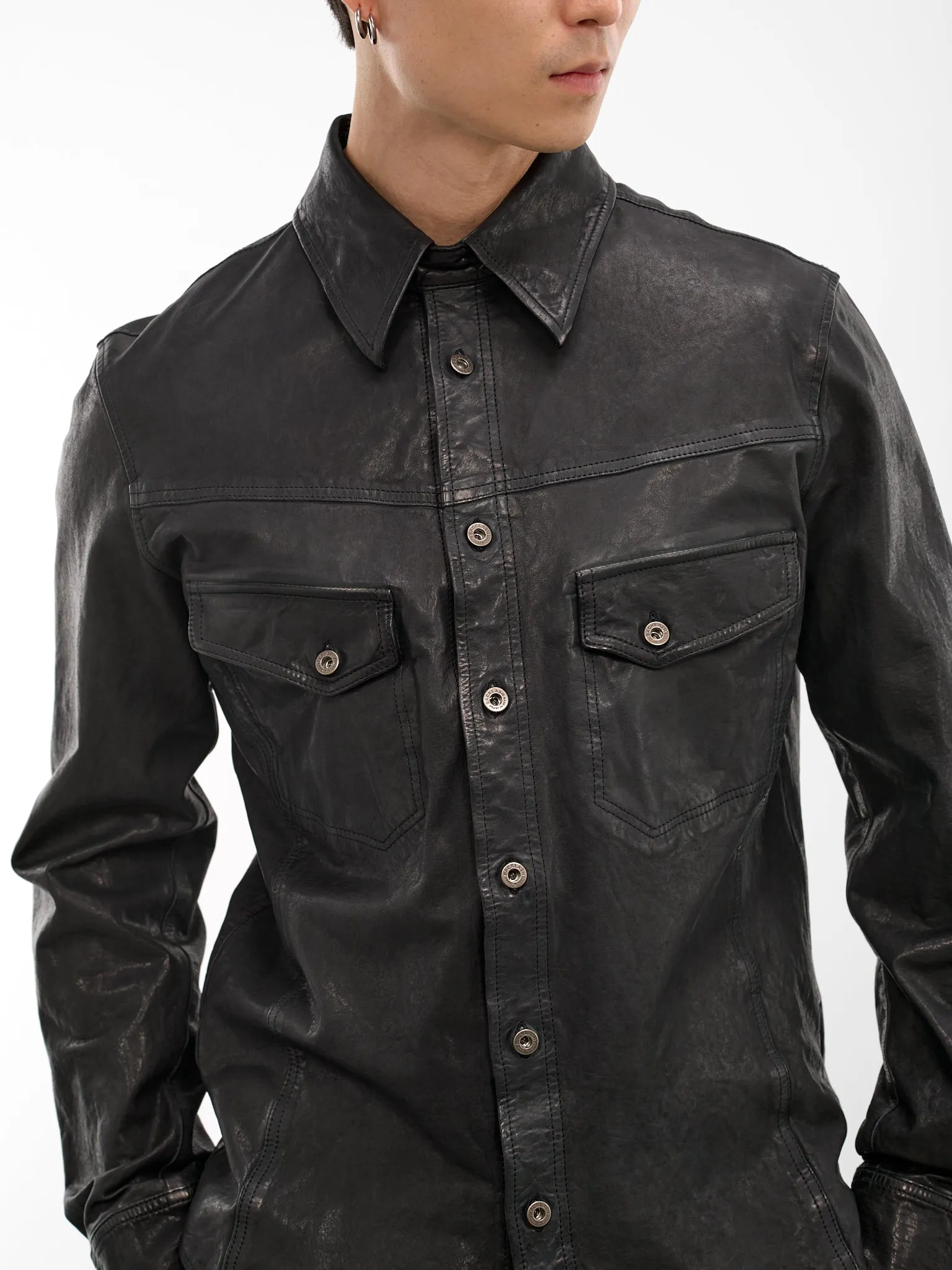 Black Leather Trucker Jacket (HK-B99-704-1-BLACK) sold by lorenzo product image thumbnail 4