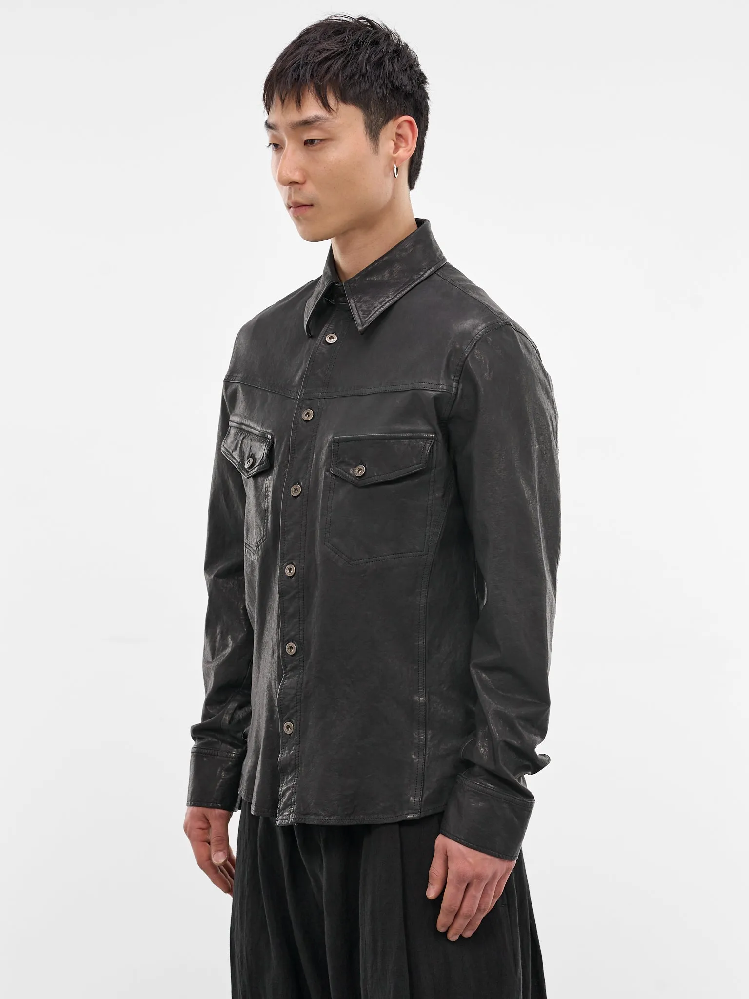 Black Leather Trucker Jacket (HK-B99-704-1-BLACK) sold by lorenzo product image thumbnail 2