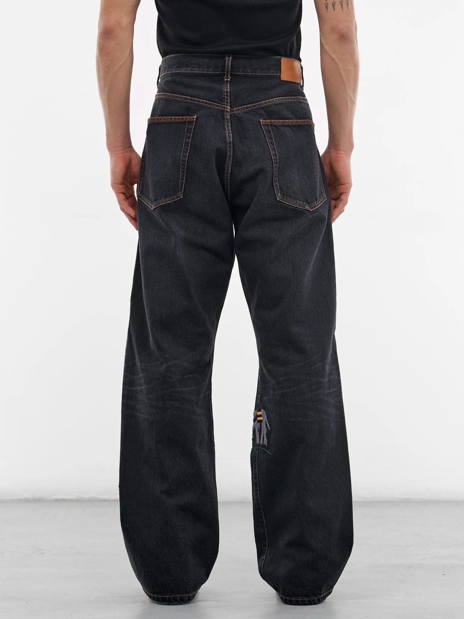 Black Denim Hand-Embroidered Jeans (26SS-P-10-BLACK) sold by lorenzo product image thumbnail 3
