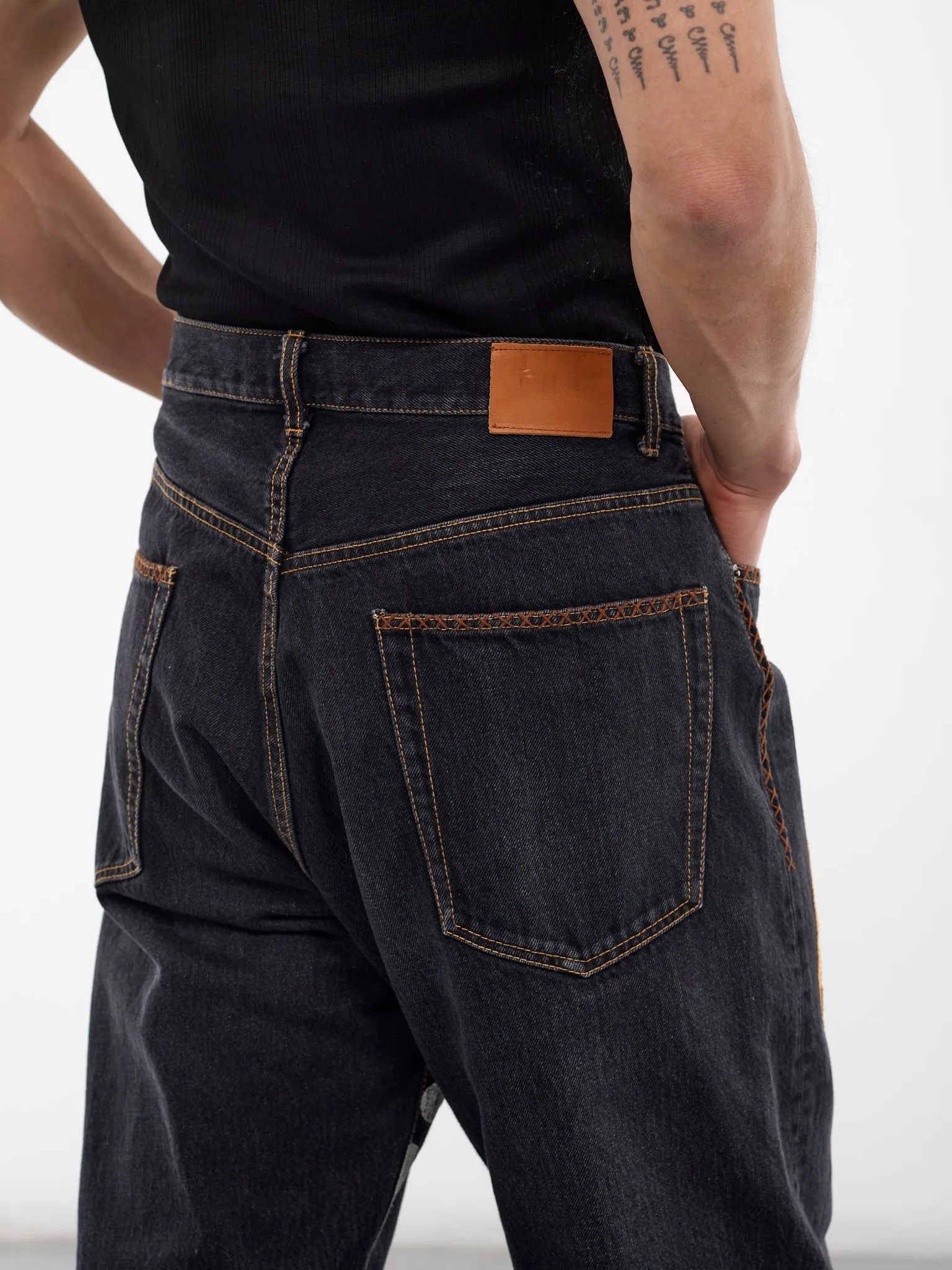 Black Denim Hand-Embroidered Jeans (26SS-P-10-BLACK) sold by lorenzo product image thumbnail 4