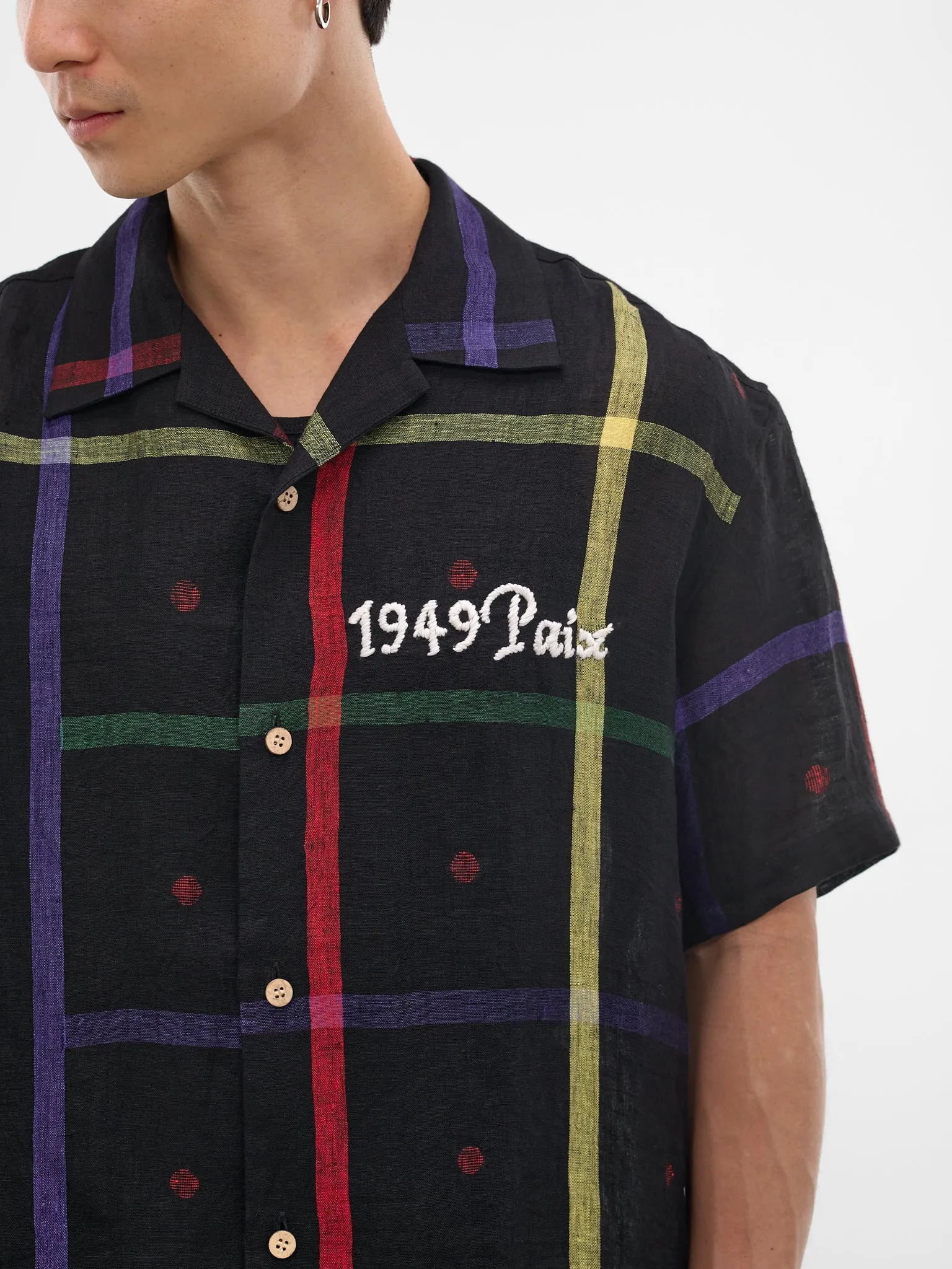 Black Linen Check Jamdani Shirt (26SS-B-08-BLACK) sold by lorenzo product image thumbnail 5