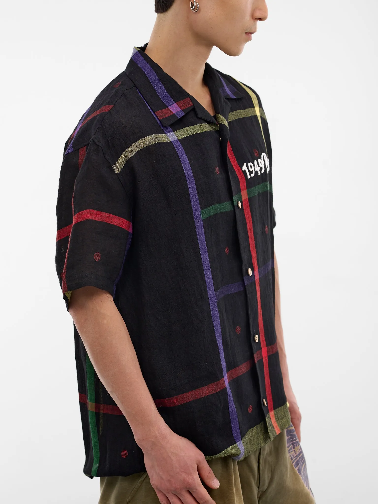Black Linen Check Jamdani Shirt (26SS-B-08-BLACK) sold by lorenzo product image thumbnail 4
