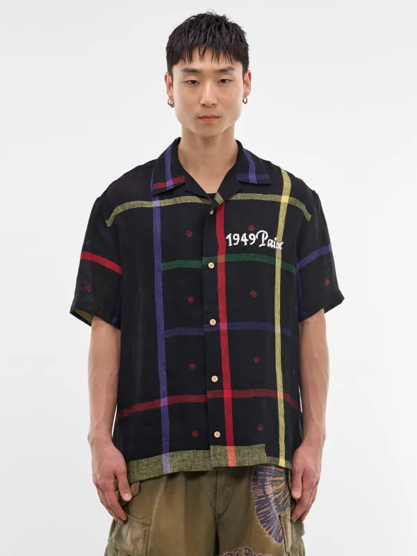 Black Linen Check Jamdani Shirt (26SS-B-08-BLACK) made by EYE/KHOKI