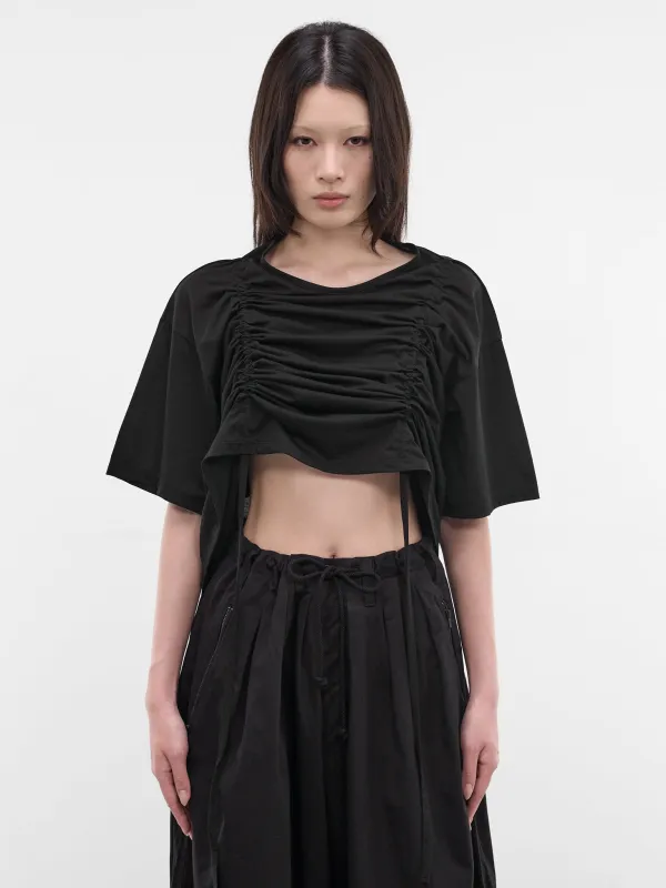 Black Gathered Front Crop Tee (FK-T33-078-1-BLACK) made by Yohji Yamamoto