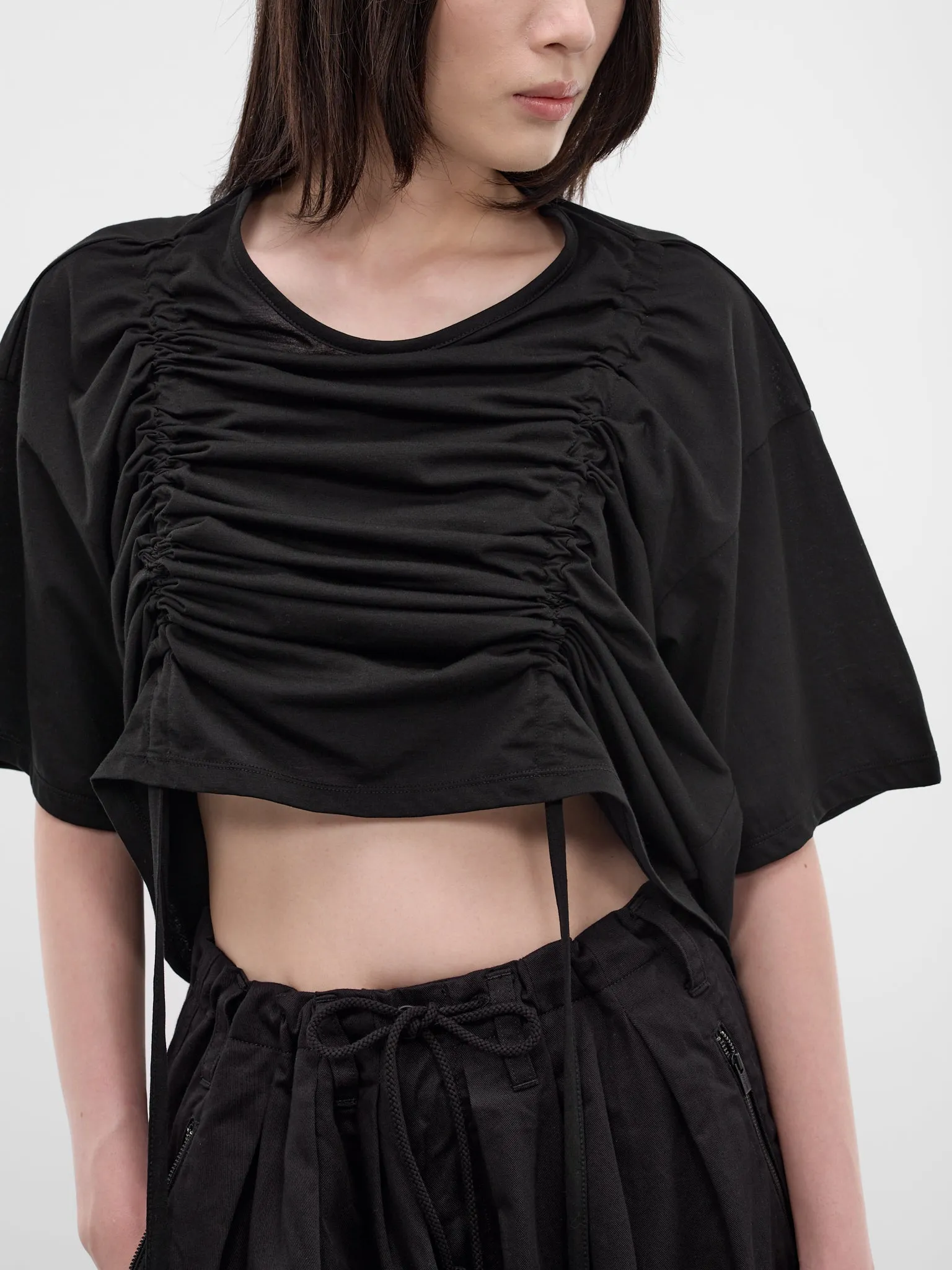 Black Gathered Front Crop Tee (FK-T33-078-1-BLACK) sold by lorenzo product image thumbnail 5