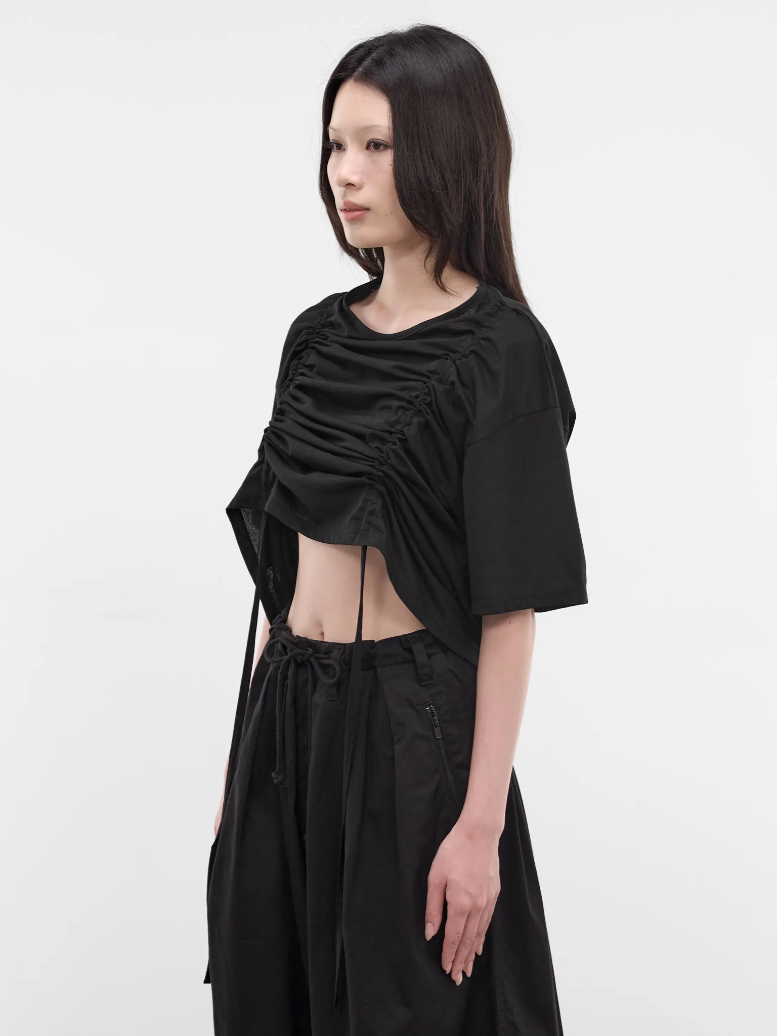Black Gathered Front Crop Tee (FK-T33-078-1-BLACK) sold by lorenzo product image thumbnail 2