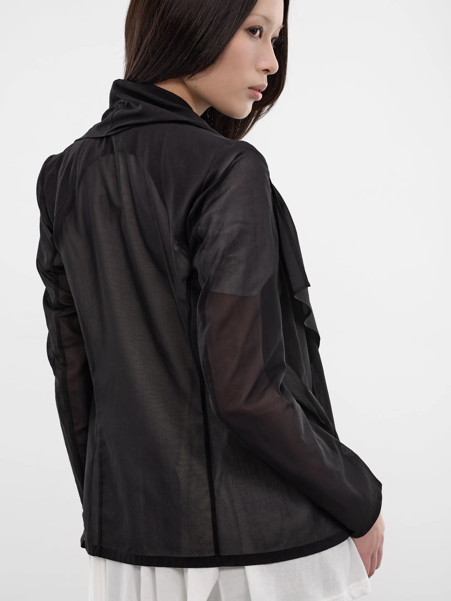 Black Crepe Sheer Draped Jacket (FK-J82-003-1-BLACK) sold by lorenzo product image thumbnail 5