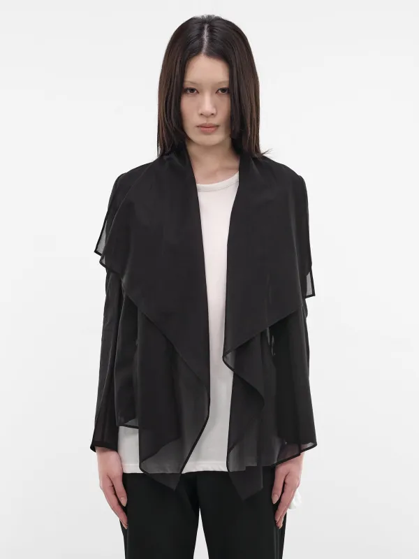 Black Crepe Sheer Draped Jacket (FK-J82-003-1-BLACK) sold by lorenzo