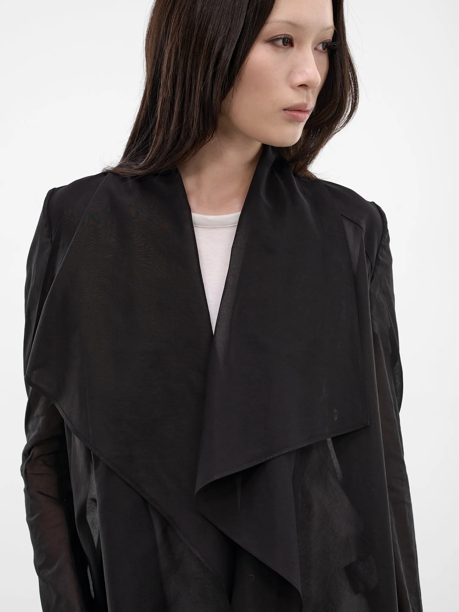 Black Crepe Sheer Draped Jacket (FK-J82-003-1-BLACK) sold by lorenzo product image thumbnail 4