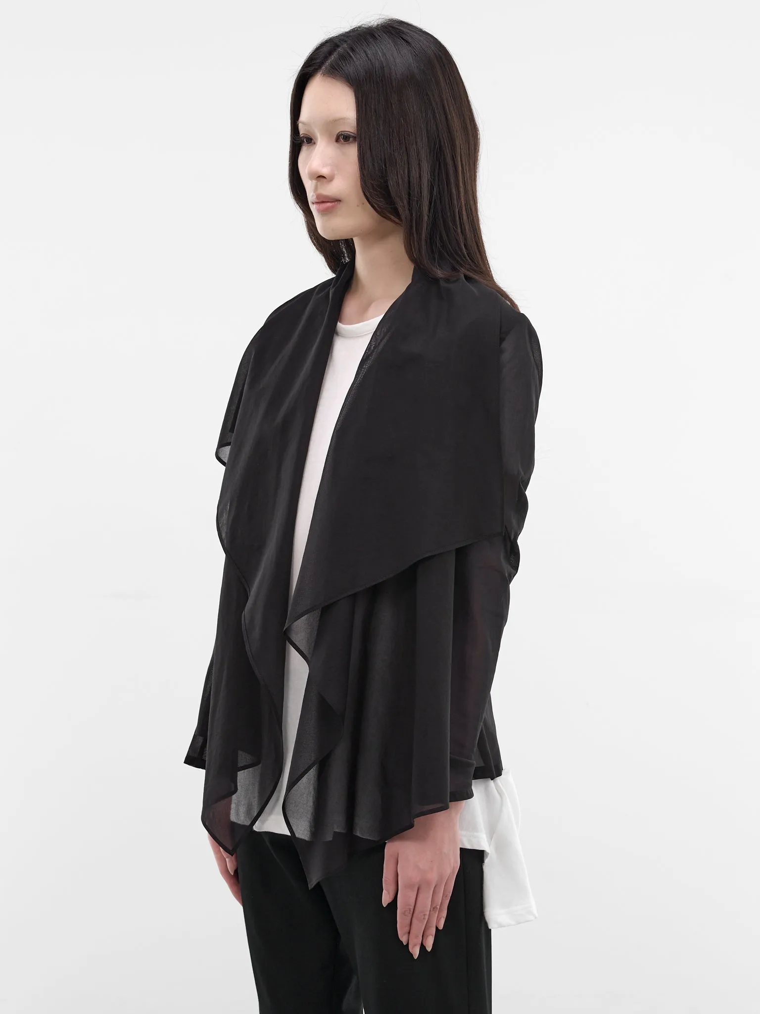 Black Crepe Sheer Draped Jacket (FK-J82-003-1-BLACK) sold by lorenzo product image thumbnail 2