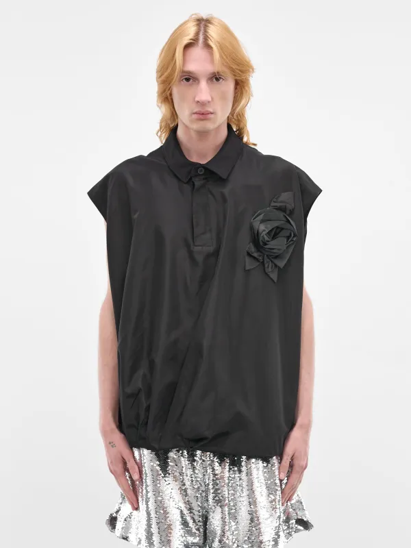 Black Pressed Rosette Sleeveless Shirt (5403R1-0469-BLACK-BLACK) made by Simone Rocha