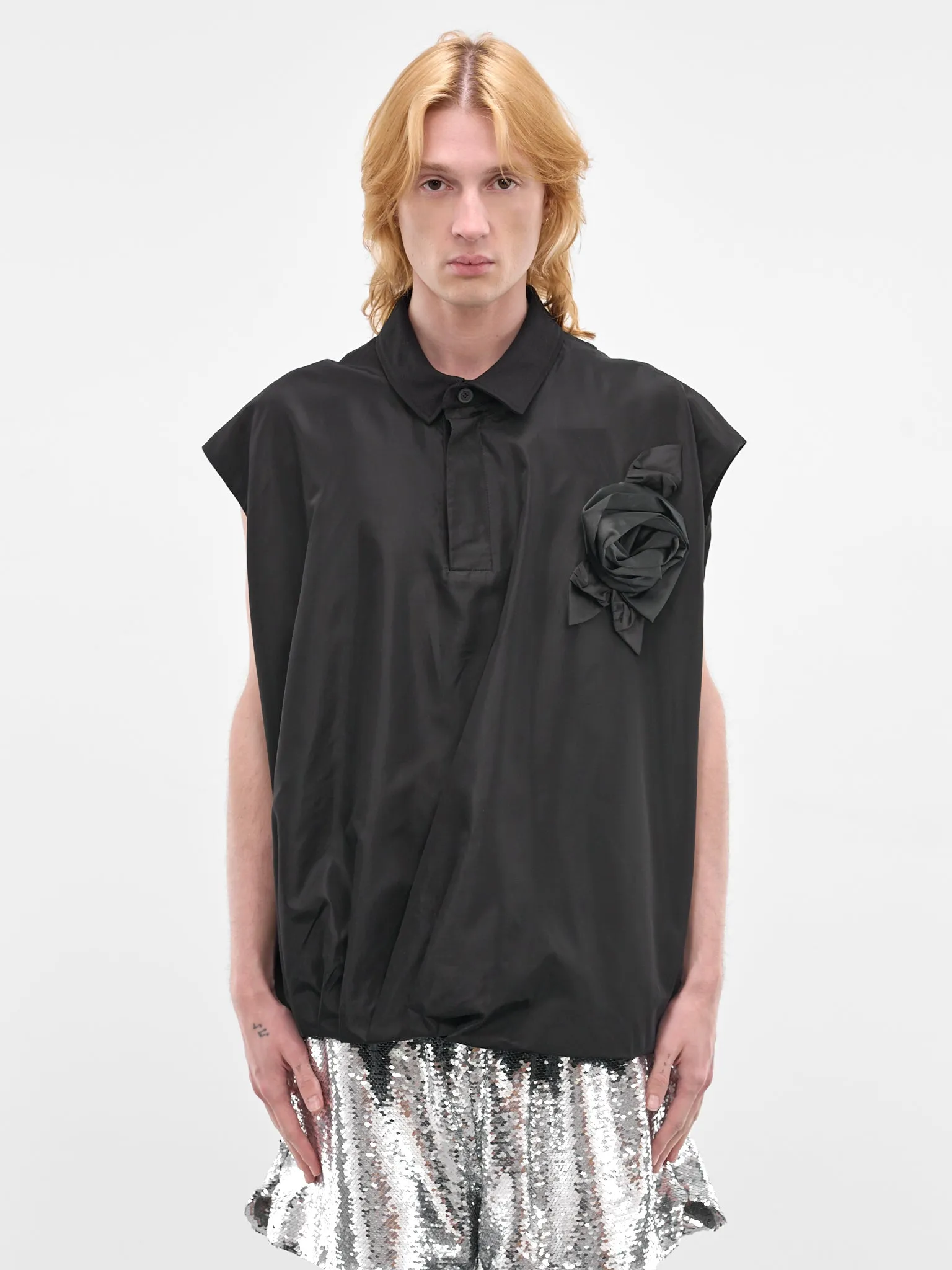 Black Pressed Rosette Sleeveless Shirt (5403R1-0469-BLACK-BLACK) sold by lorenzo