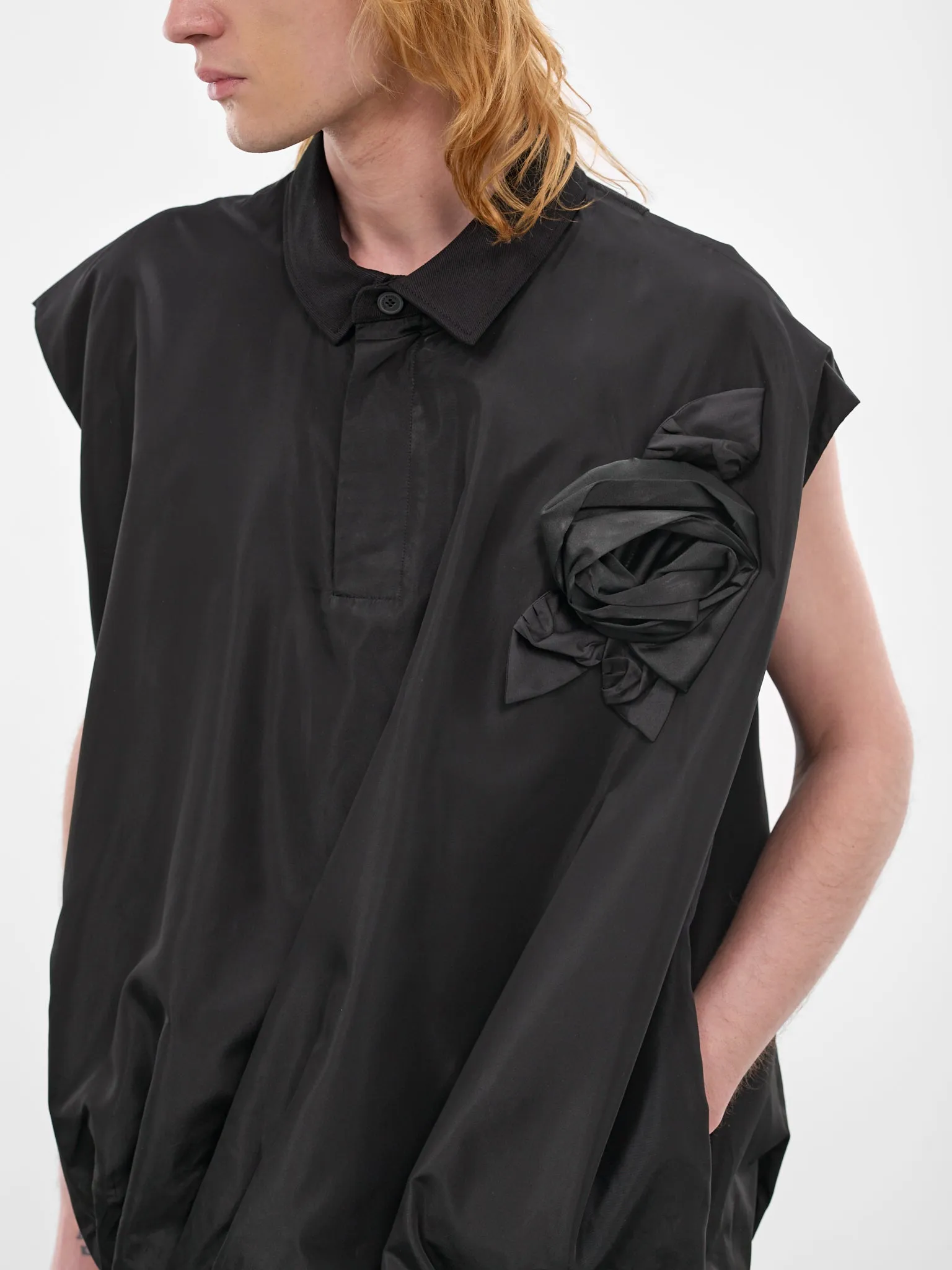 Black Pressed Rosette Sleeveless Shirt (5403R1-0469-BLACK-BLACK) sold by lorenzo product image thumbnail 4