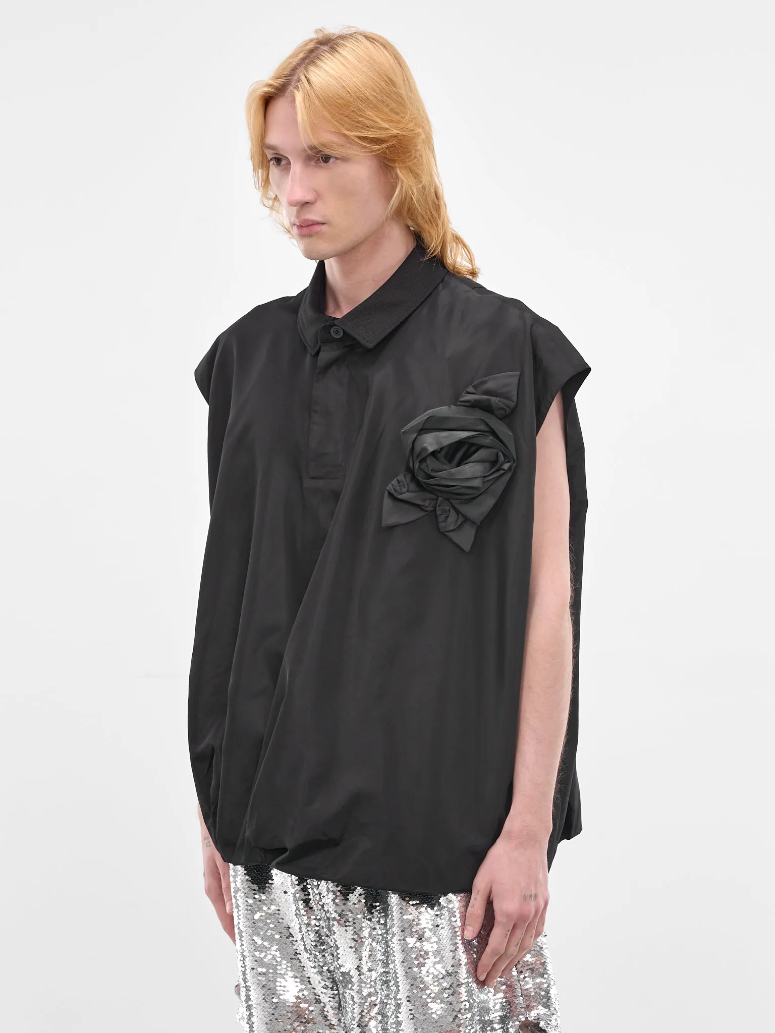 Black Pressed Rosette Sleeveless Shirt (5403R1-0469-BLACK-BLACK) sold by lorenzo product image thumbnail 2