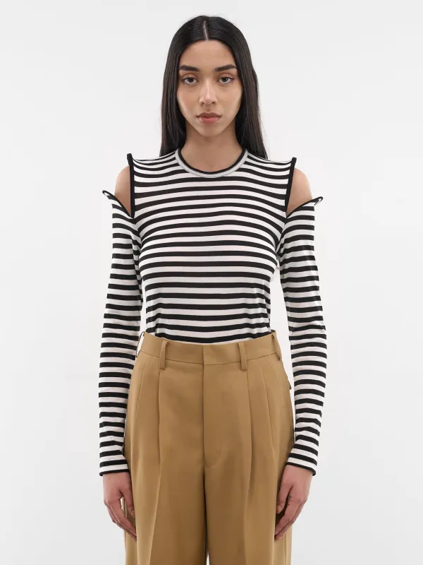 Striped Sculptural Shoulder Cut-Out Top (JQ-T022-S26-BLACK-WHITE) made by Junya Watanabe