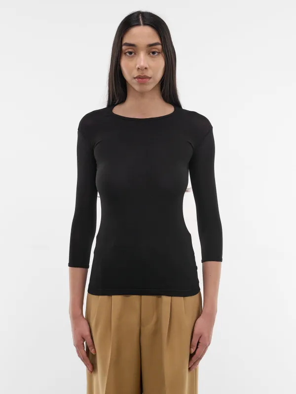 Black Nylon Three-Quarter Tee (JQ-T015-S26-1-BLACK) made by Junya Watanabe