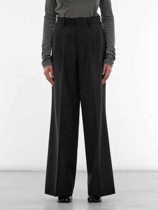 Black Pleated Wide Tailored Trousers (JQ-P011-S26-BLACK) made by Junya Watanabe