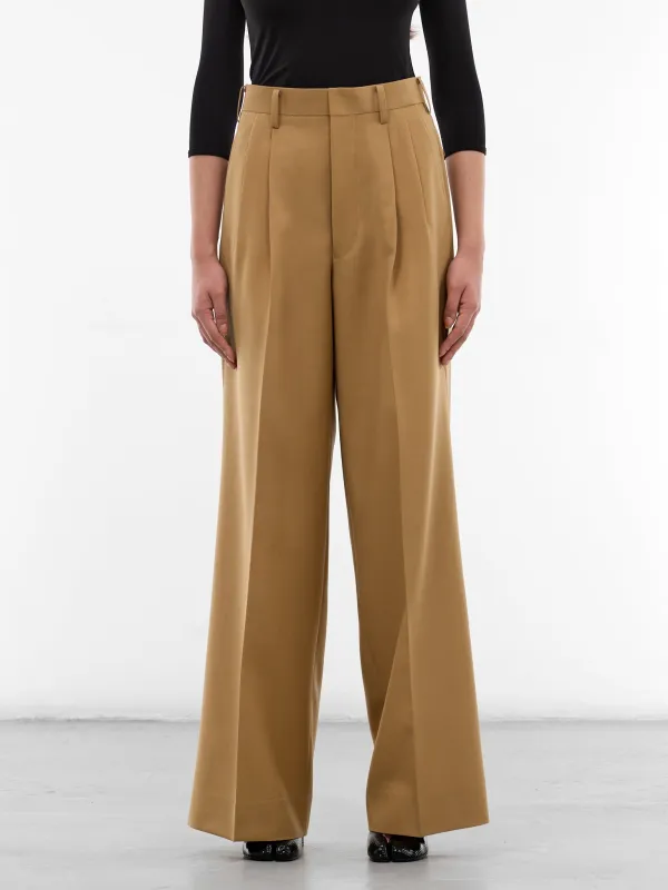 Beige Pleated Wide Tailored Trousers (JQ-P011-S26-BEIGE) made by Junya Watanabe