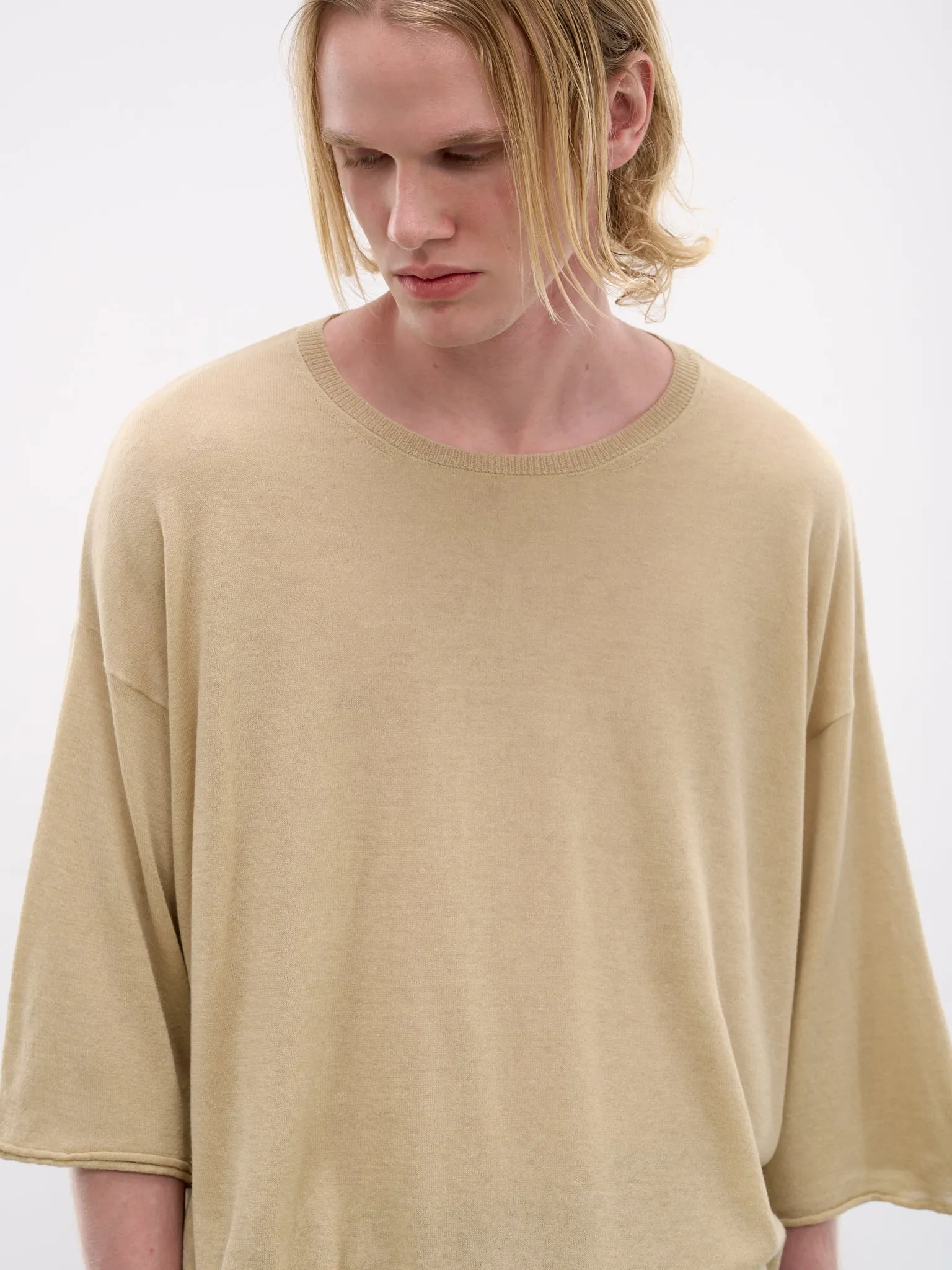 Beige Light Cotton-Silk Tee (26HK044-PISTACHIO) sold by lorenzo product image thumbnail 5