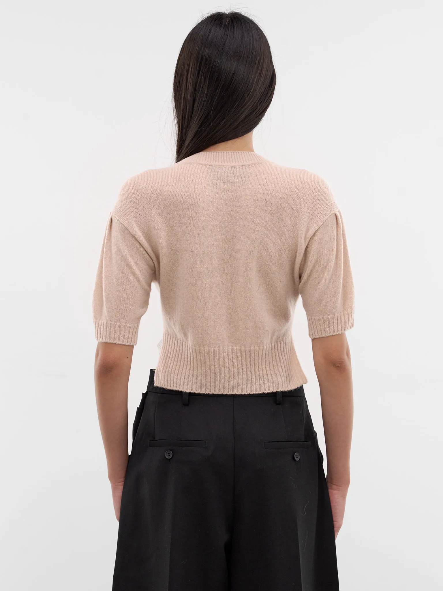 Taupe Cashmere Bow Cropped Cardigan (COMK5-0667-BLOOSOM-TAUPE) sold by lorenzo product image thumbnail 3