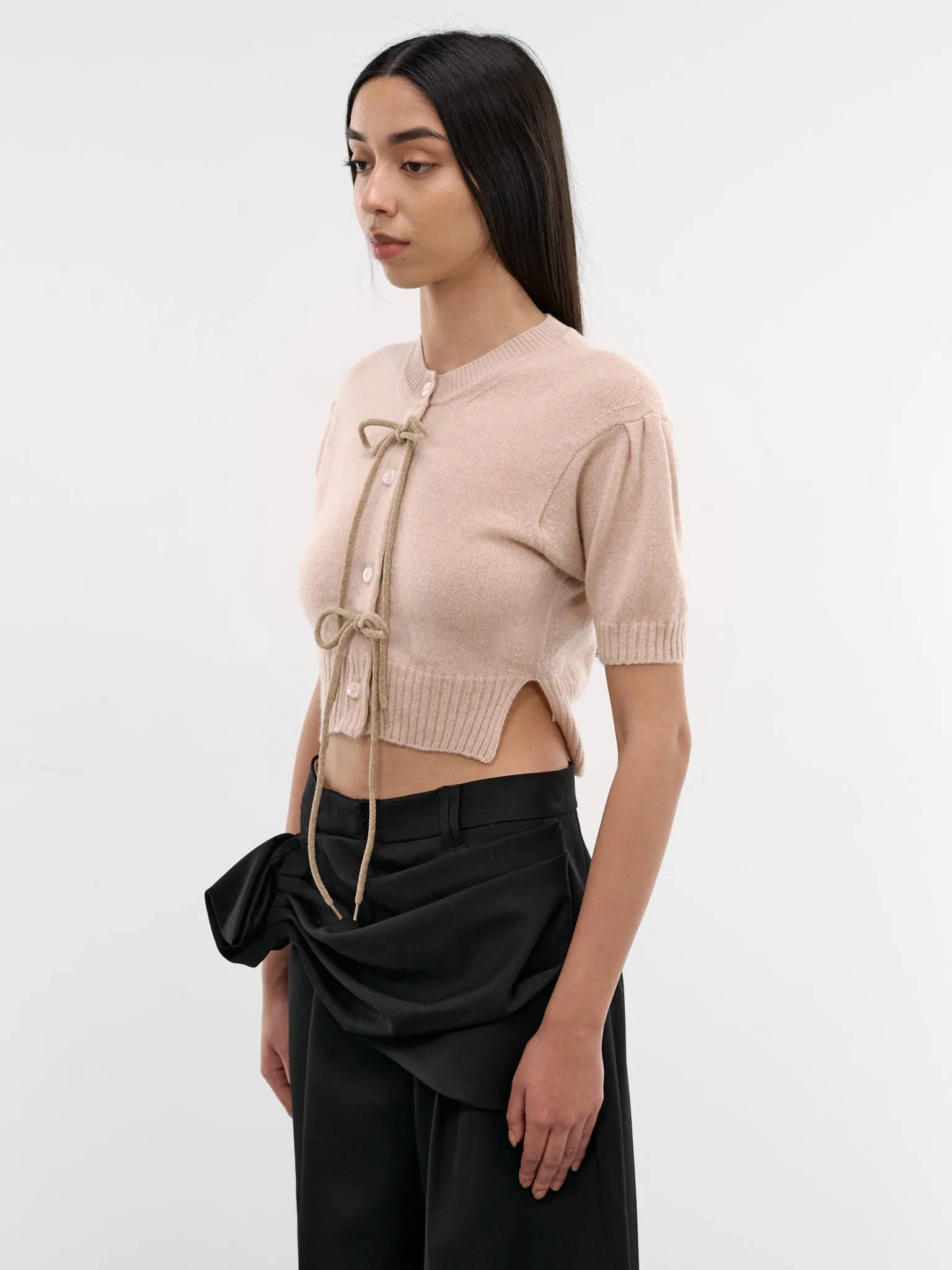 Taupe Cashmere Bow Cropped Cardigan (COMK5-0667-BLOOSOM-TAUPE) sold by lorenzo product image thumbnail 2