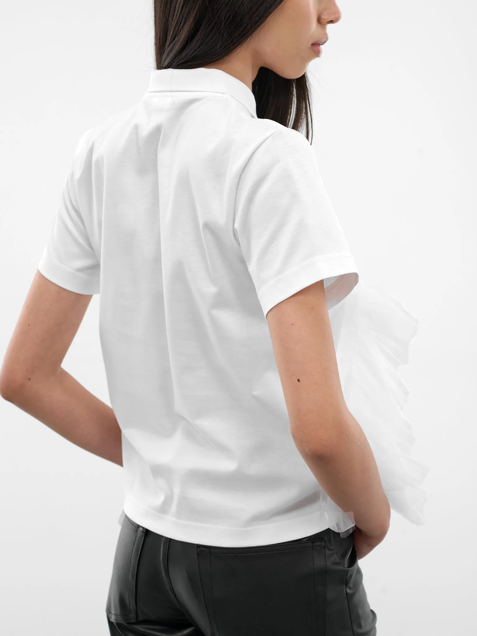 White Tulle Ruffle Polo Shirt (3Q-T003-S26-WHITE) sold by lorenzo product image thumbnail 5