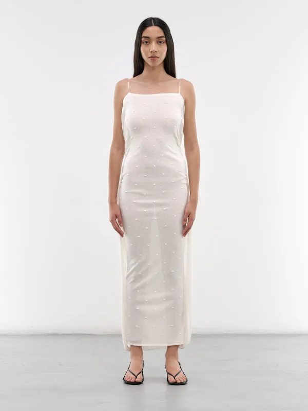 White Draped Sheer Maxi Dress (DRW00813AK00317-OFF-WHITE) made by Jacquemus