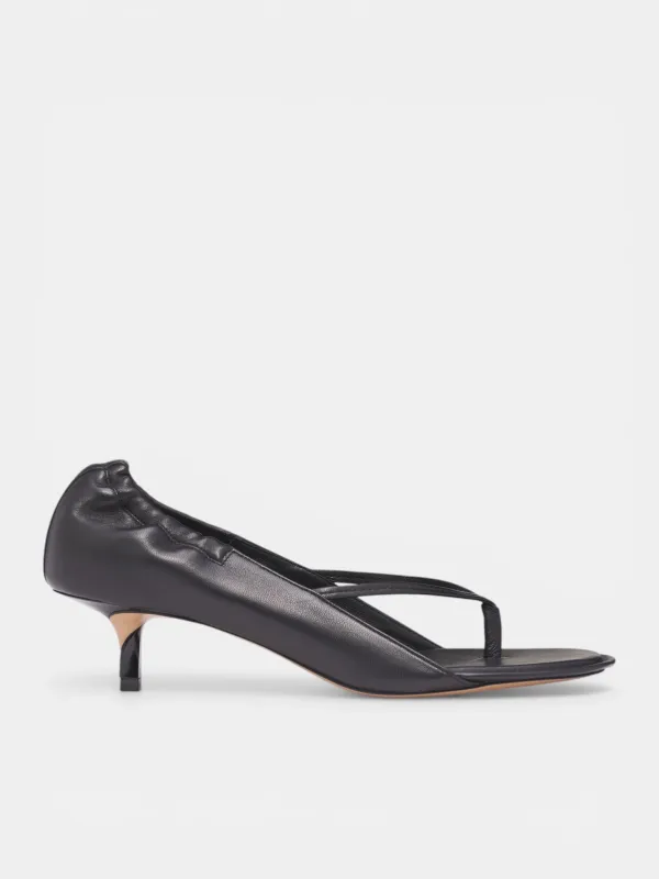 Black Leather Thong Pump Heels (FOW00204AC27L26-BLACK) made by Jacquemus