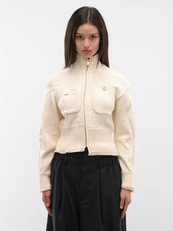 White Asymmetric Zip Cardigan (UC1F1903-OFF-WHITE) made by Undercover