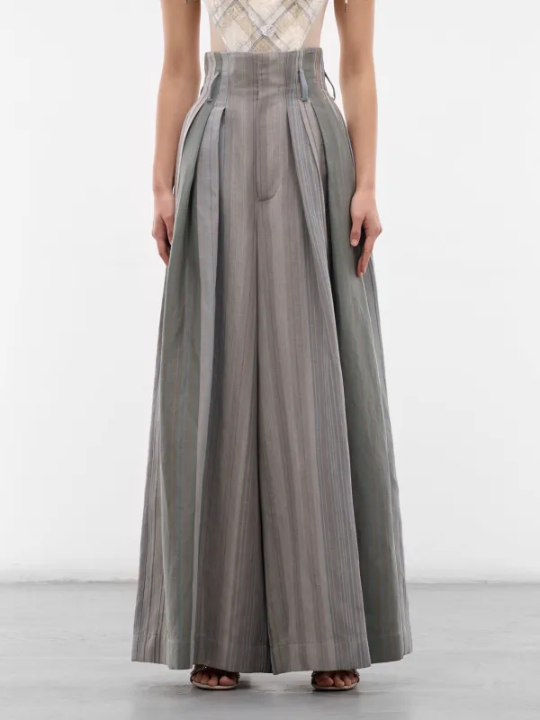 Gray Linen-Wool Bag Trousers (1F01001F-W01EO-SAGE-CAMEL) made by Vivienne Westwood