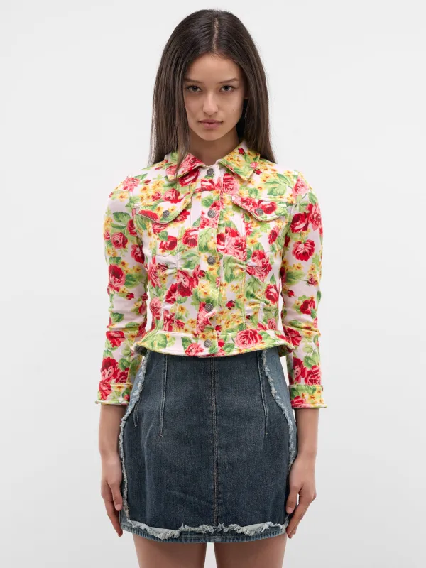 Floral Denim Trucker Jacket (FN-WN-OUTW001175-PINK-MULTI) made by Acne Studios