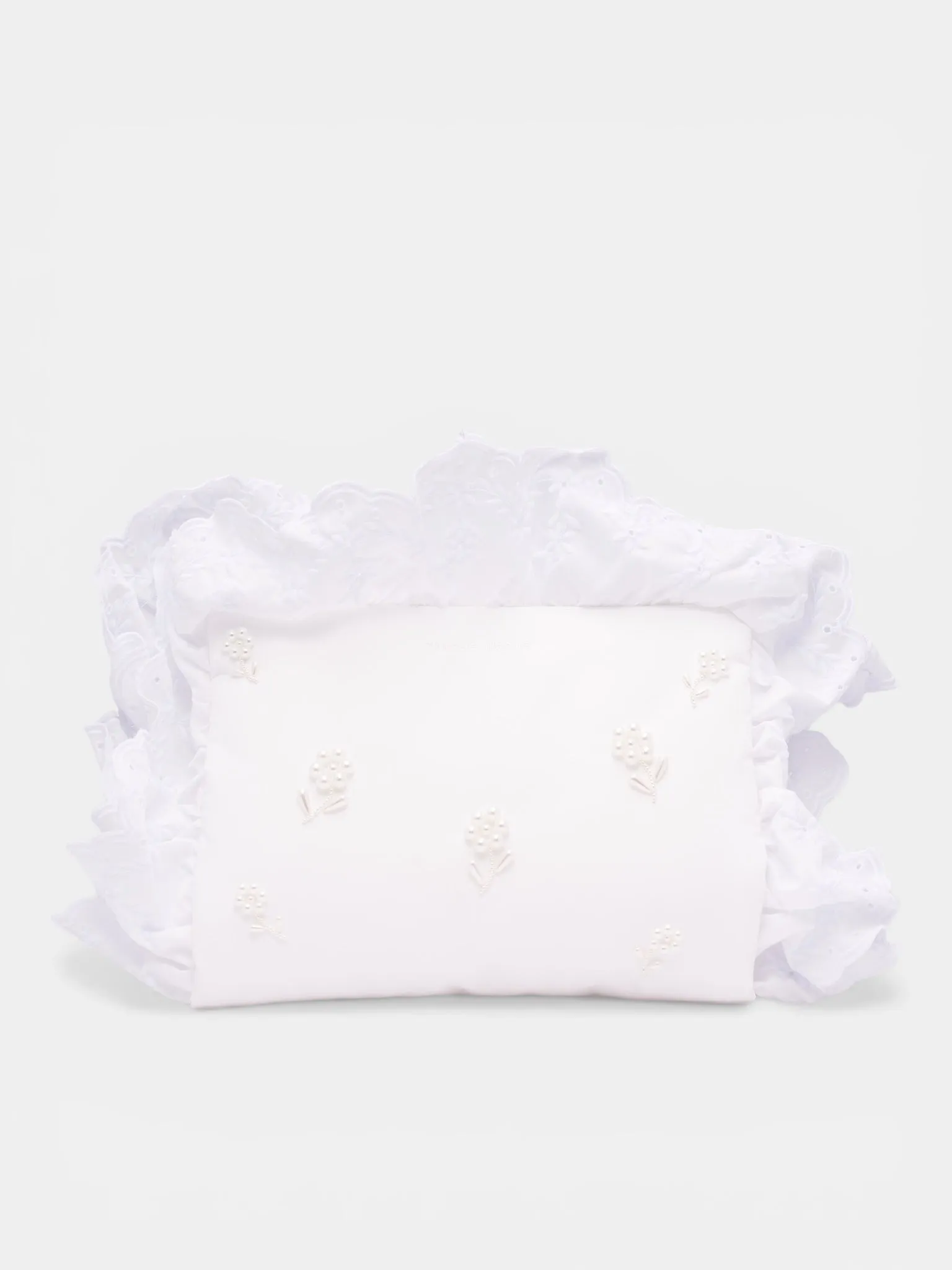 White Embellished Pillowcase Clutch Bag (BAG218B-0761-WHITE-PEARL) sold by lorenzo