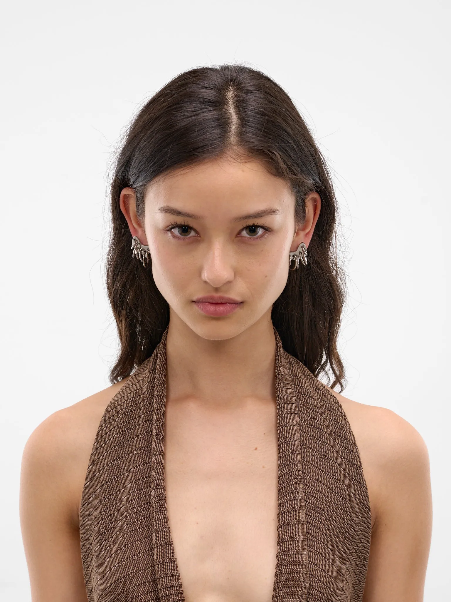 Pierced Armor Rhodium Earrings (CAO-EA028-P-SILVER) sold by lorenzo