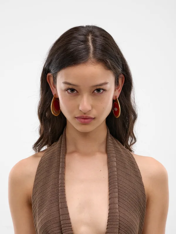 Large Dusk Gold Earrings (S26-EA001-P-RED-AGATE) made by Panconesi