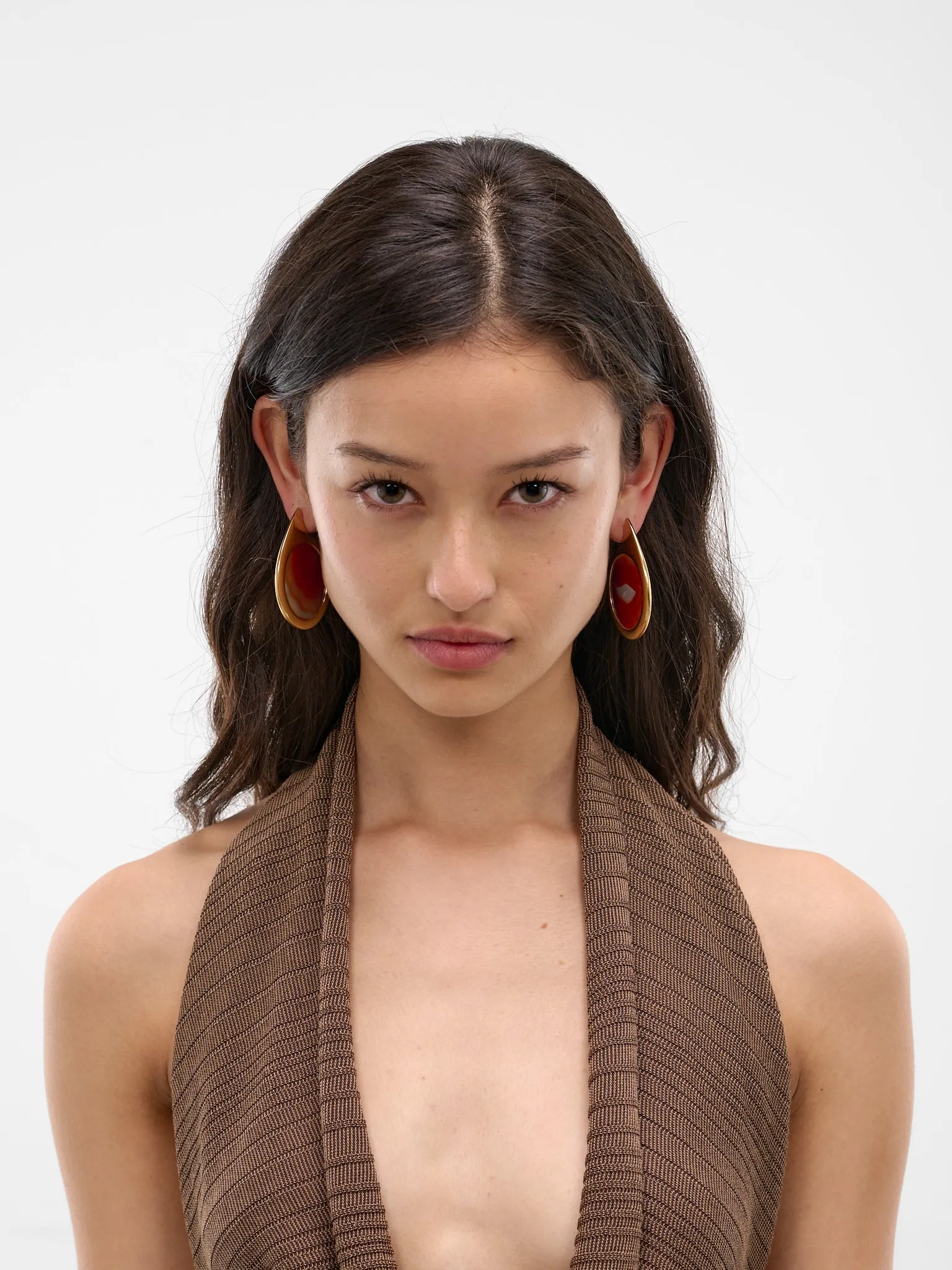 Large Dusk Gold Earrings (S26-EA001-P-RED-AGATE) sold by lorenzo