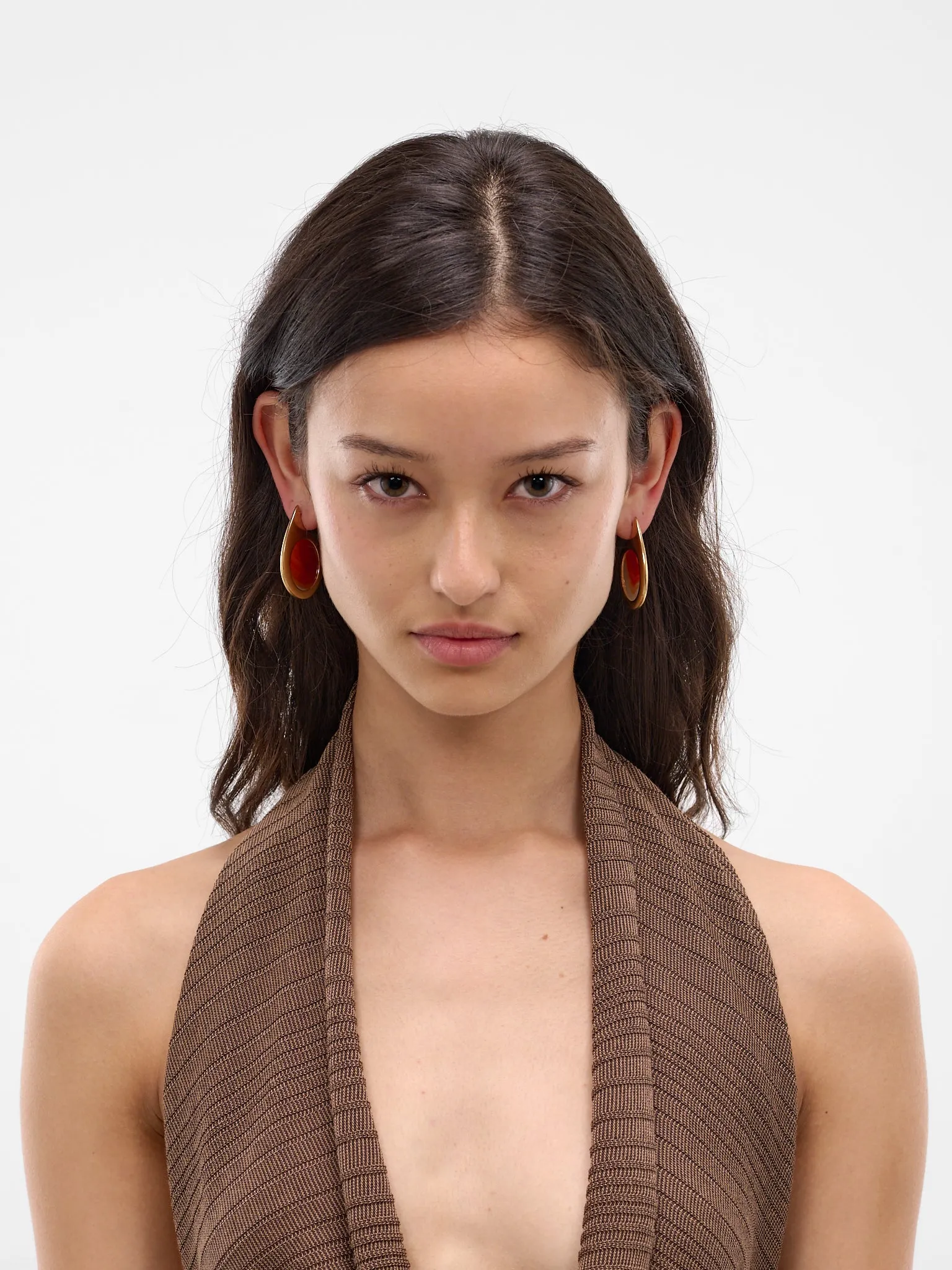 Small Dusk Gold Earrings (S26-EA029-P-RED-AGATE) sold by lorenzo