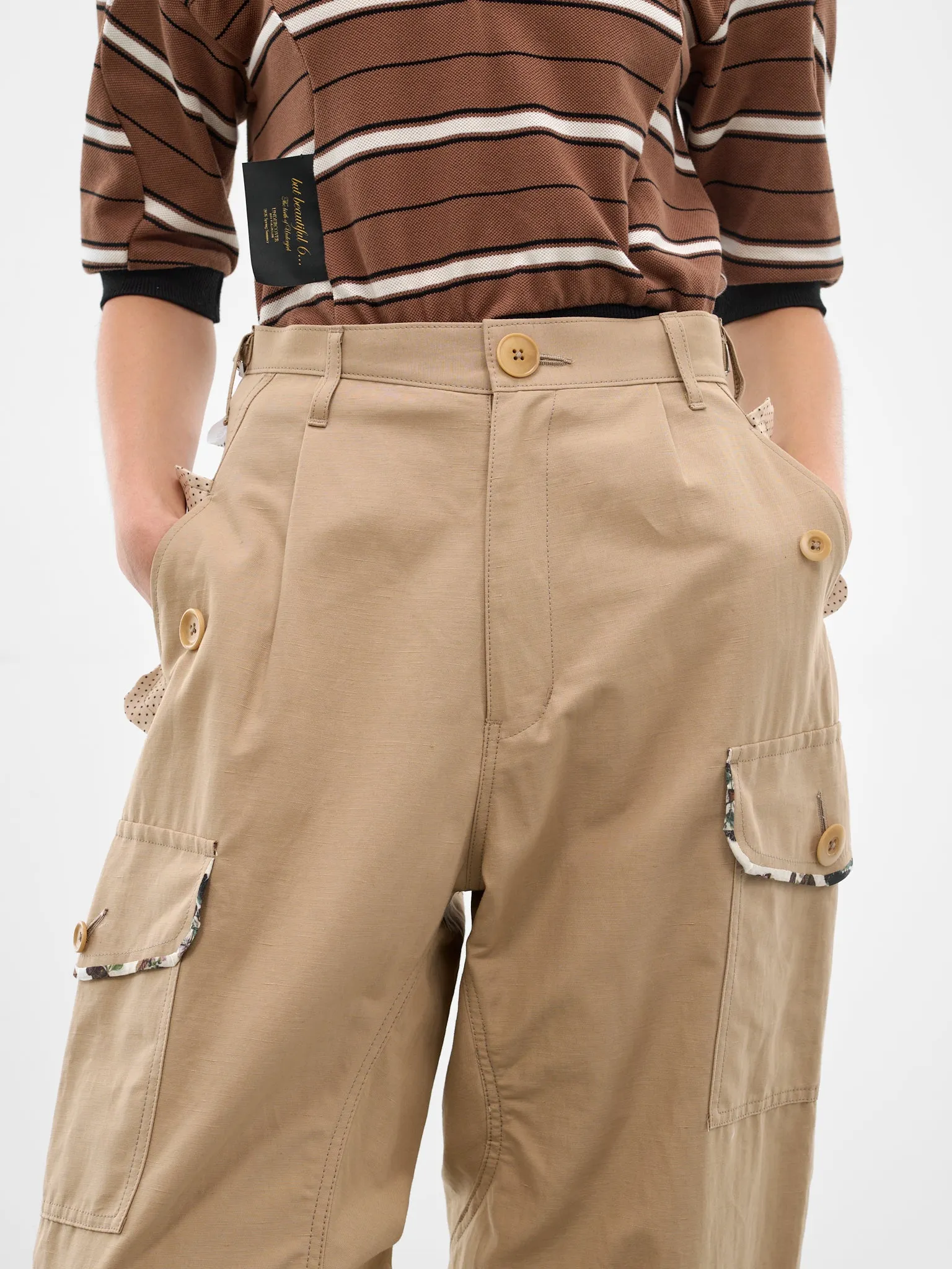 Beige Cotton-Linen Cargo Pants (UC1F1509-BEIGE) sold by lorenzo product image thumbnail 4