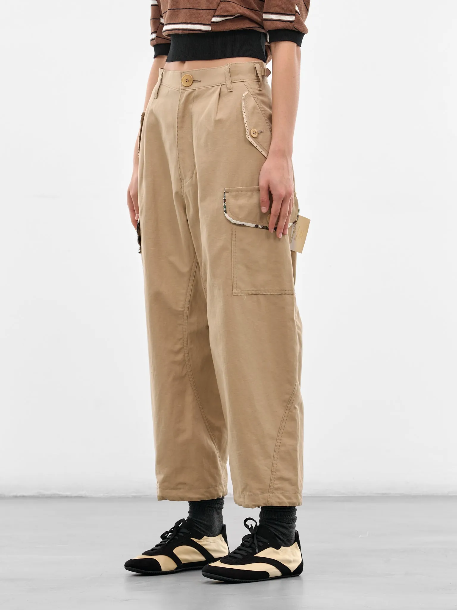 Beige Cotton-Linen Cargo Pants (UC1F1509-BEIGE) sold by lorenzo product image thumbnail 2