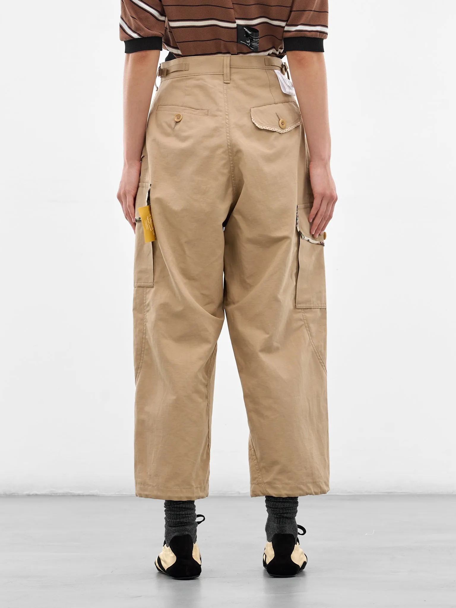 Beige Cotton-Linen Cargo Pants (UC1F1509-BEIGE) sold by lorenzo product image thumbnail 3
