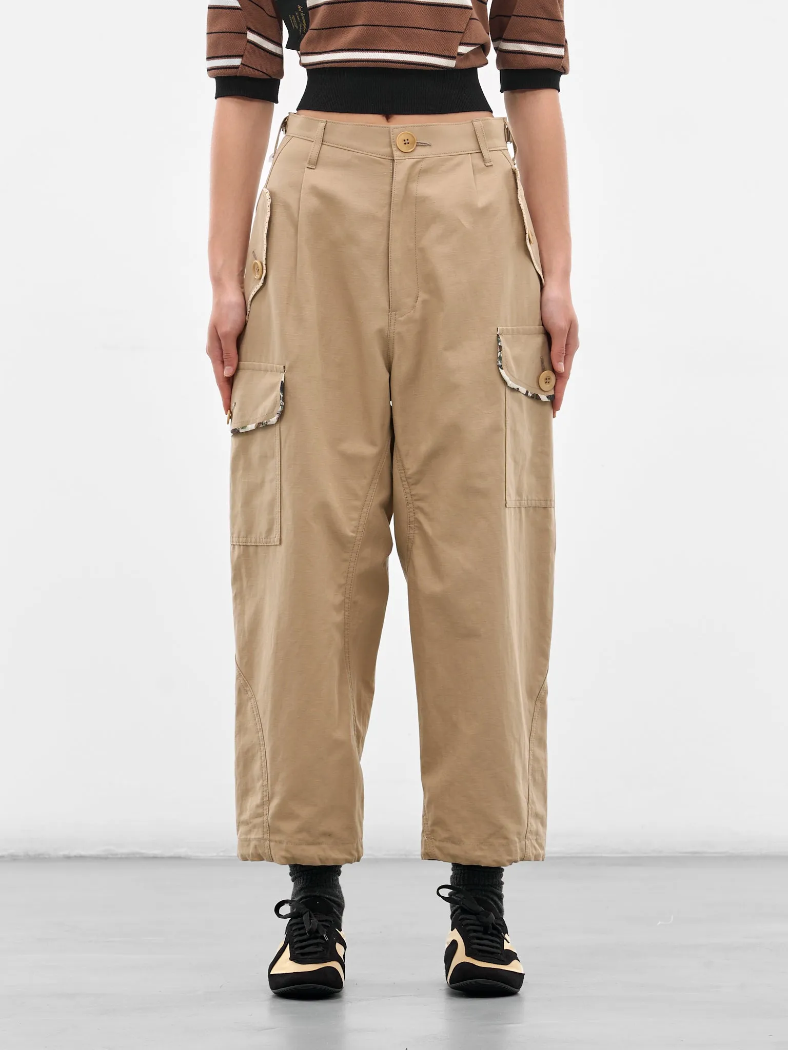 Beige Cotton-Linen Cargo Pants (UC1F1509-BEIGE) sold by lorenzo