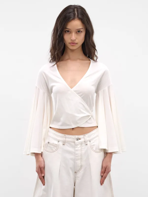 White Tie-Fastened Draped Blouse (TOW00905AJ00254-WHITE) made by Jacquemus