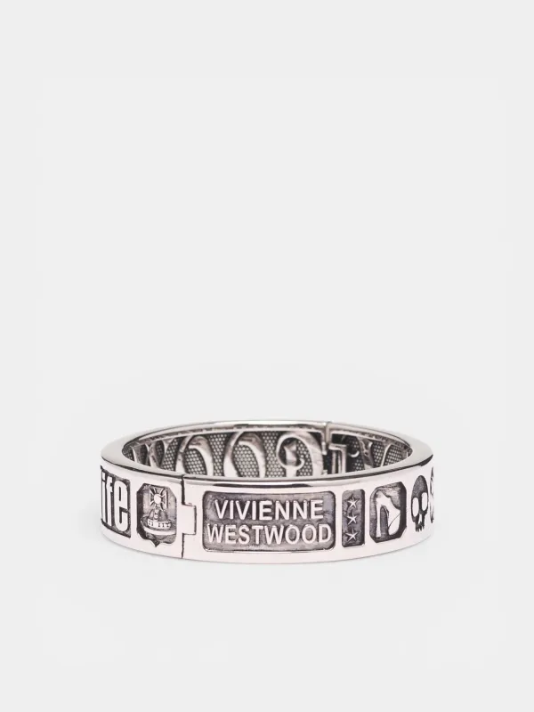 Antique Silver Brass Victorine Bangle (6101003I-02P017-ANTIQUE-PLATIN) made by Vivienne Westwood