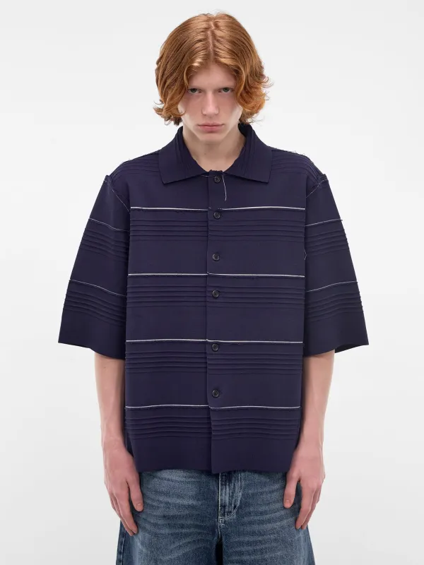 Navy Striped Knit Polo Shirt (CF-21-03-04-02-NAVY) made by Camiel Fortgens